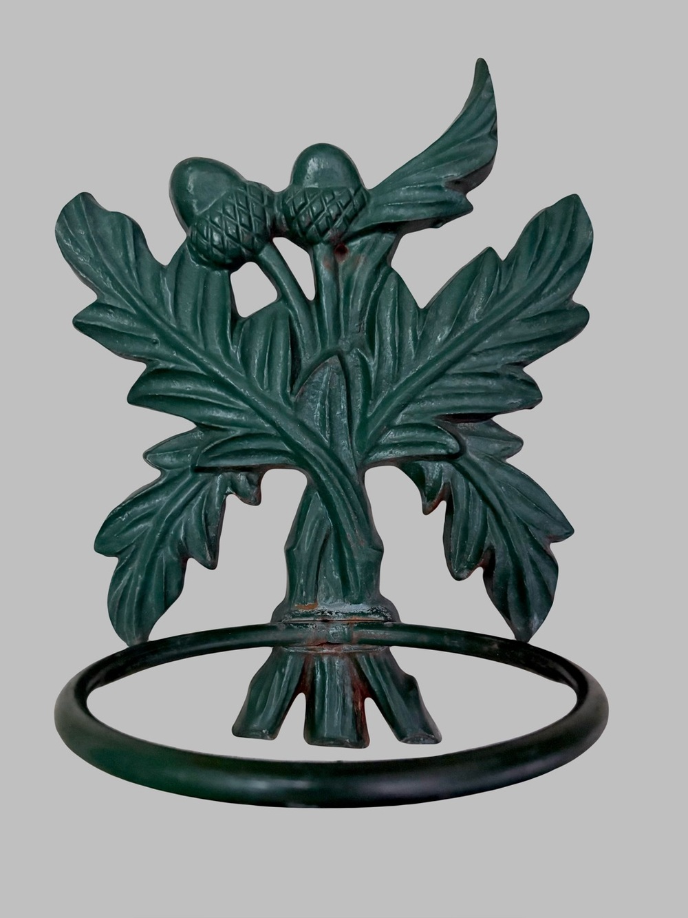 Vintage Heavy Cast Iron Oak Leaf Acorn Wall Planter Ring Bracket Green Garden⁠